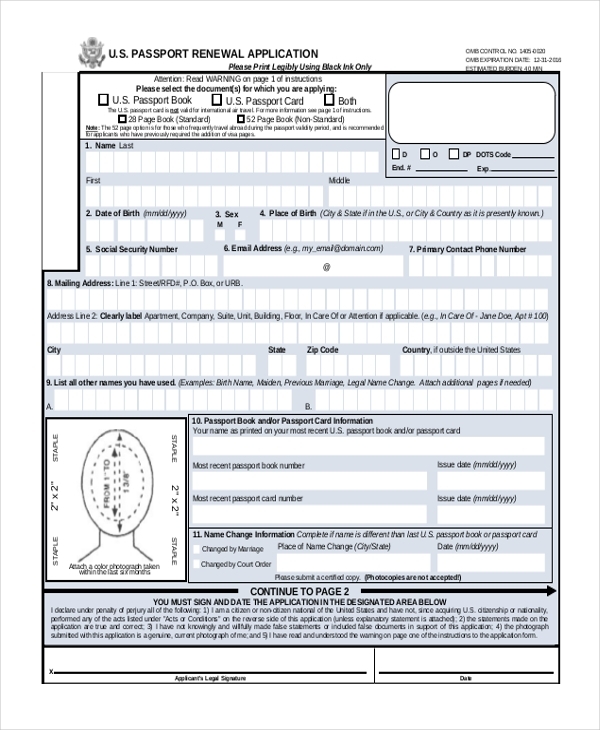 Passport Renewal Forms Printable Printable Forms Free Online