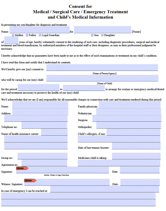 Pdf Basic Printable Medical Consent Form For Minor Printable Forms 