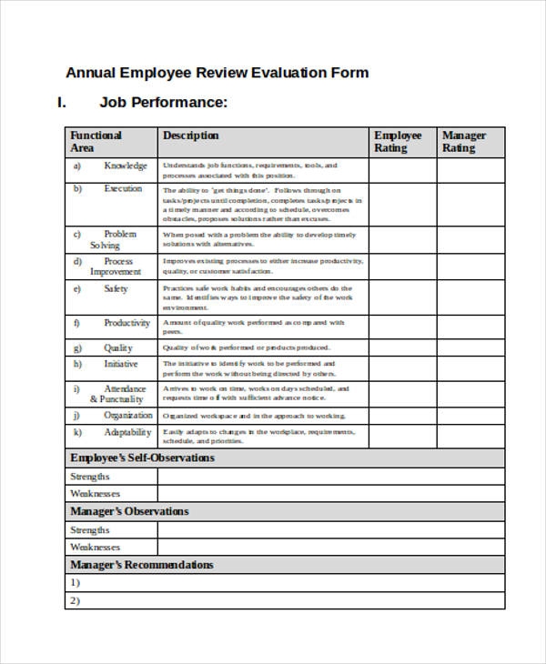 Pdf Downloadable Free Employee Evaluation Forms Printable Printable