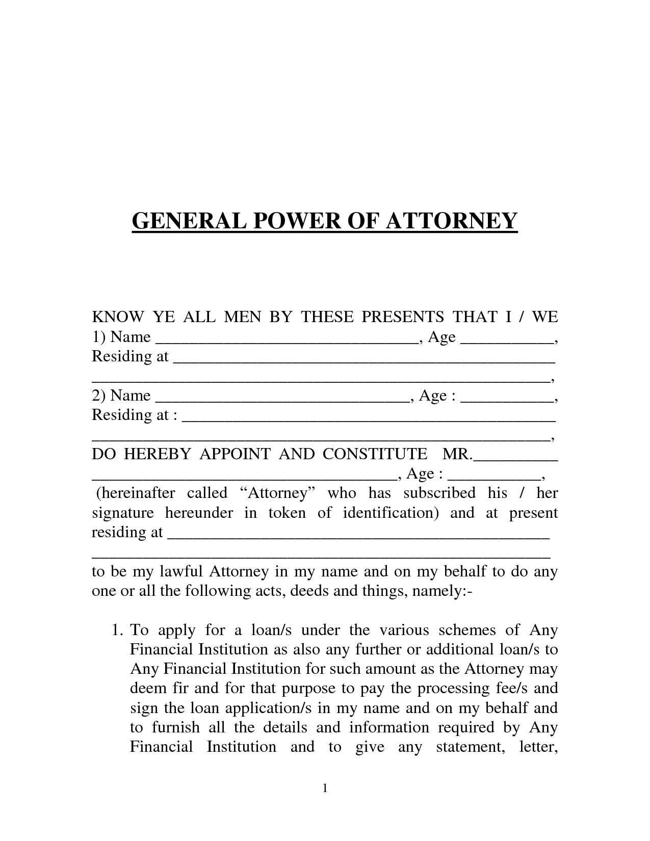 Pdf Printable Power Of Attorney Form