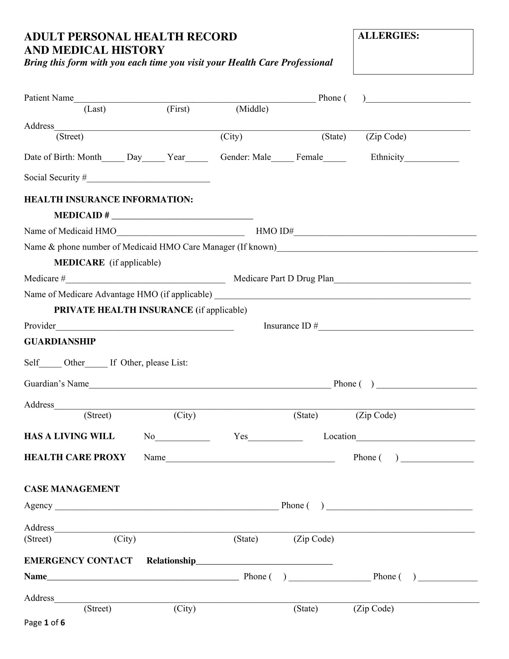 Personal Medical History Form Printable Printable Forms Free Online
