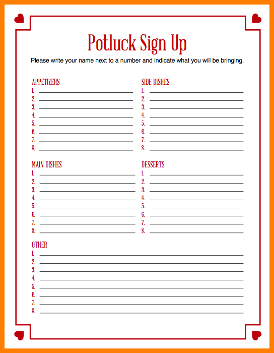 Potluck Sign Up Sheet FREE DOWNLOAD Templates Printable Free Sign 