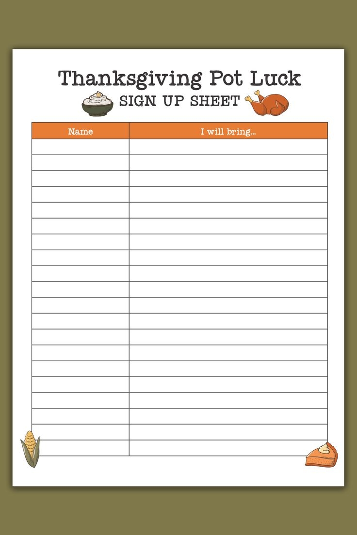 Potluck Sign Up Sheet Free Printable Free Printable Templates