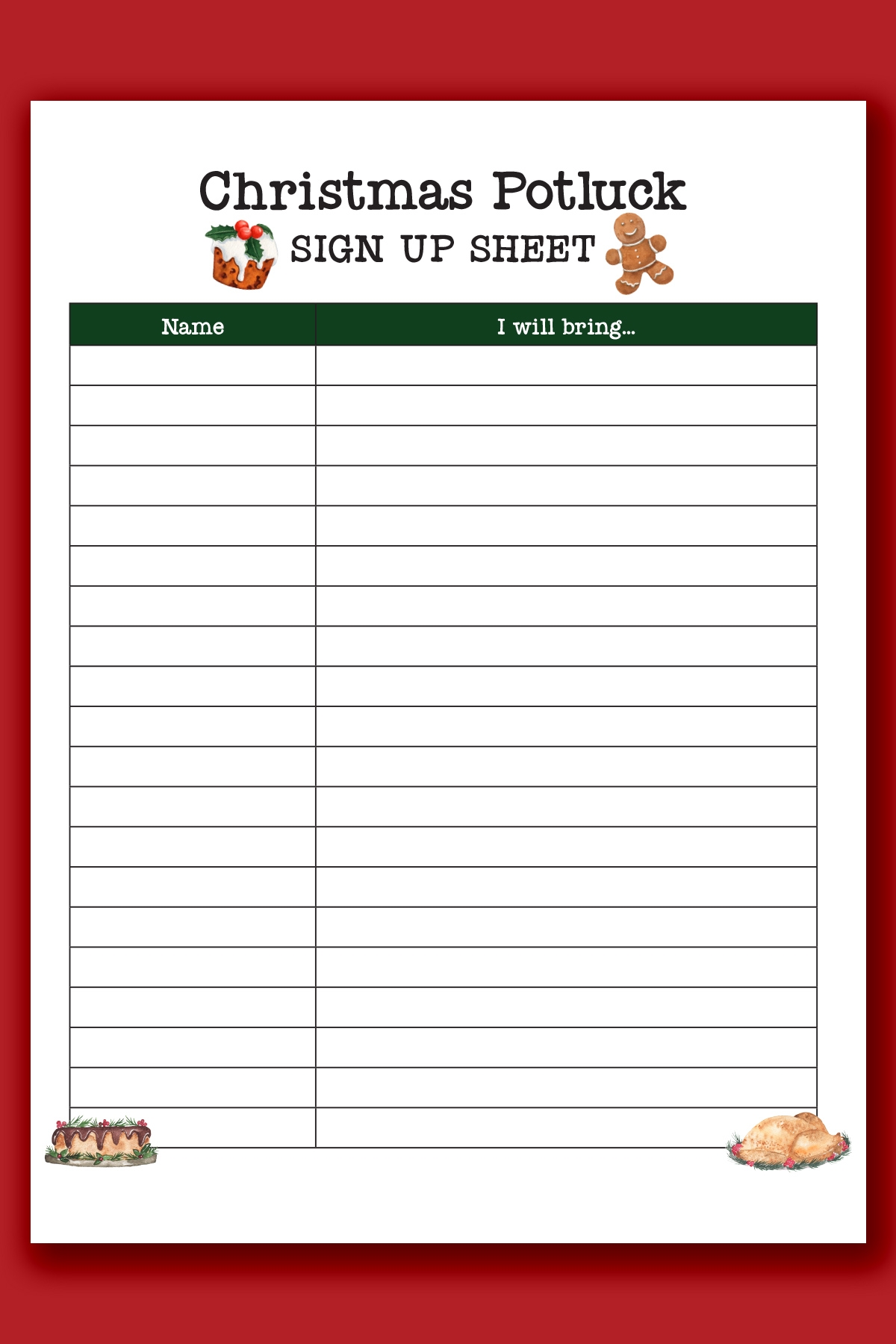 Potluck Sign Up Sheet Printable Christmas Free Math Worksheet Printable