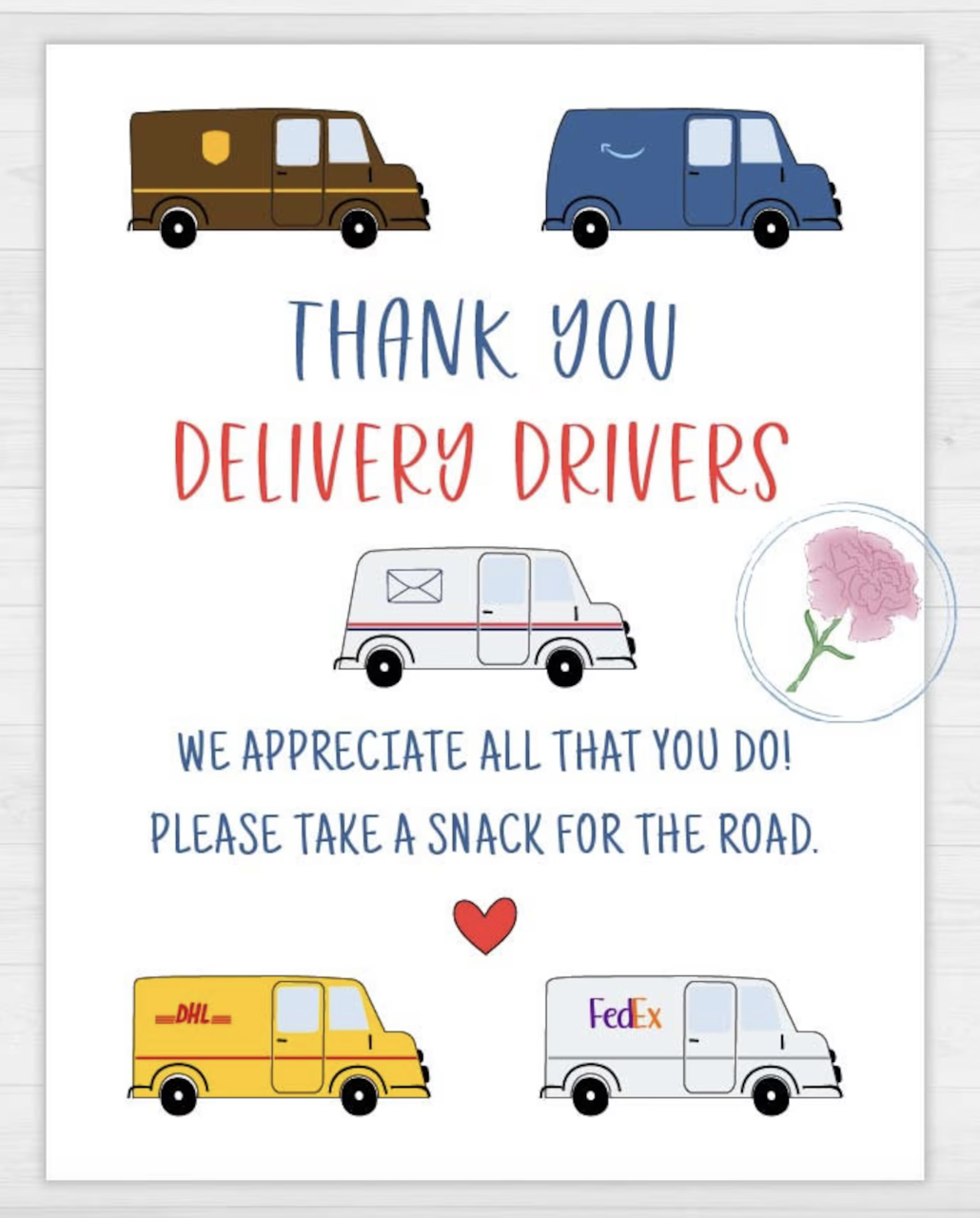 Printable 8 5x11 Delivery Driver Appreciation Sign delivery Driver Take