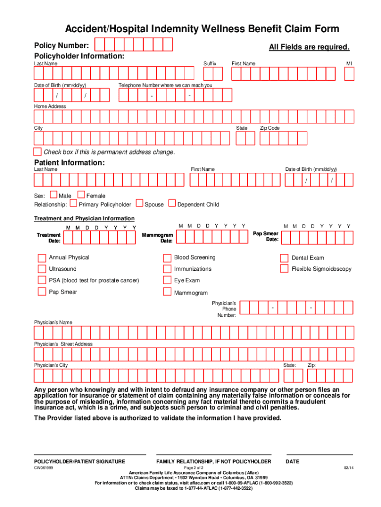 Printable Aflac Wellness Claim Form Printable Forms Free Online
