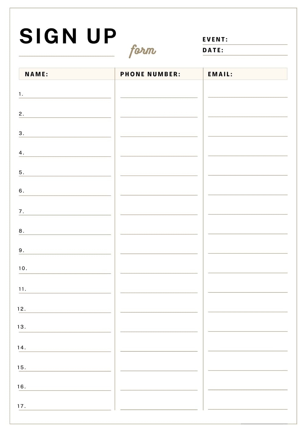 Printable Amazing Sign Up Sheet Template Free Download And Print For You