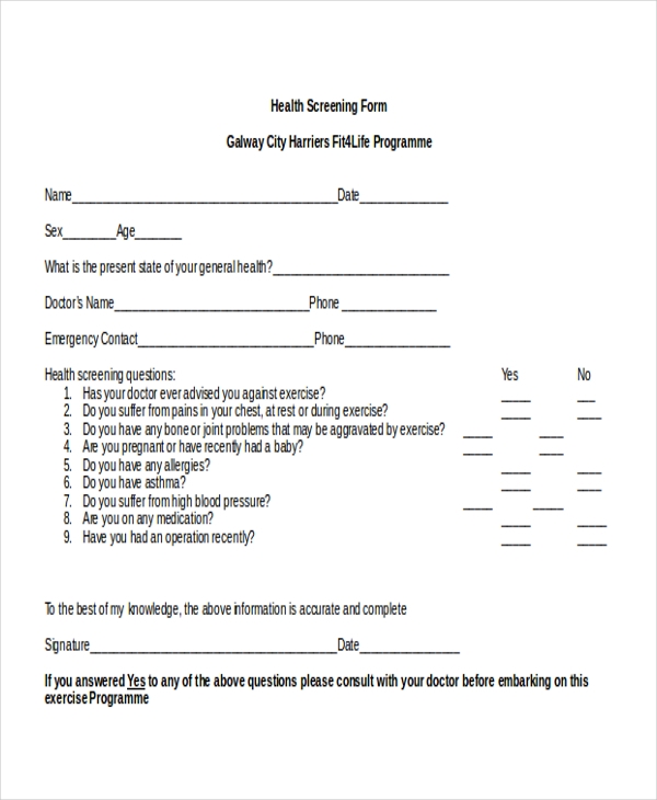 Printable Biometric Screening Form Printable Forms Free Online