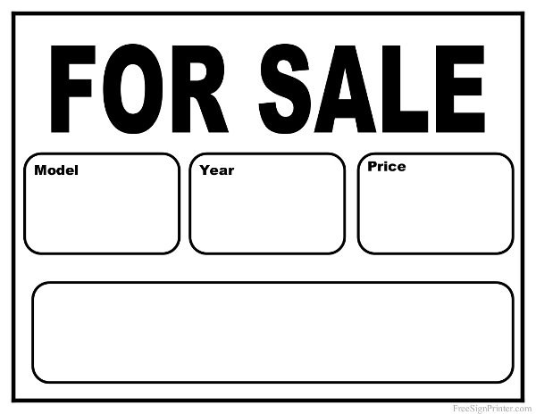 Printable Car For Sale Sign