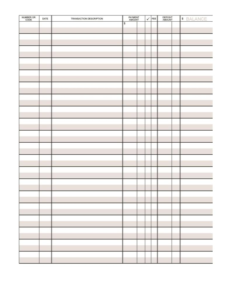 Printable Checkbook Register Sheets