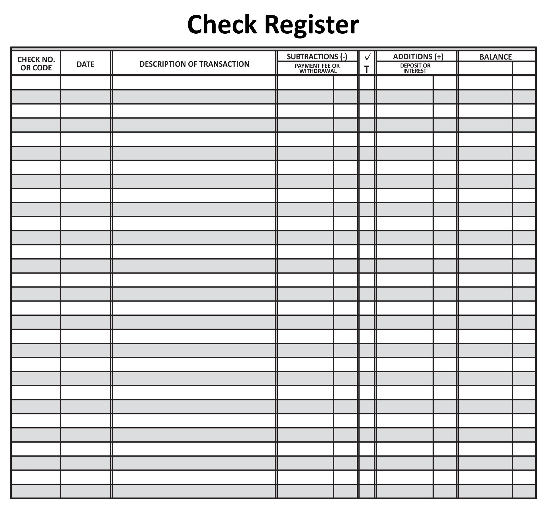 Printable Checking Register Printable Checking Register