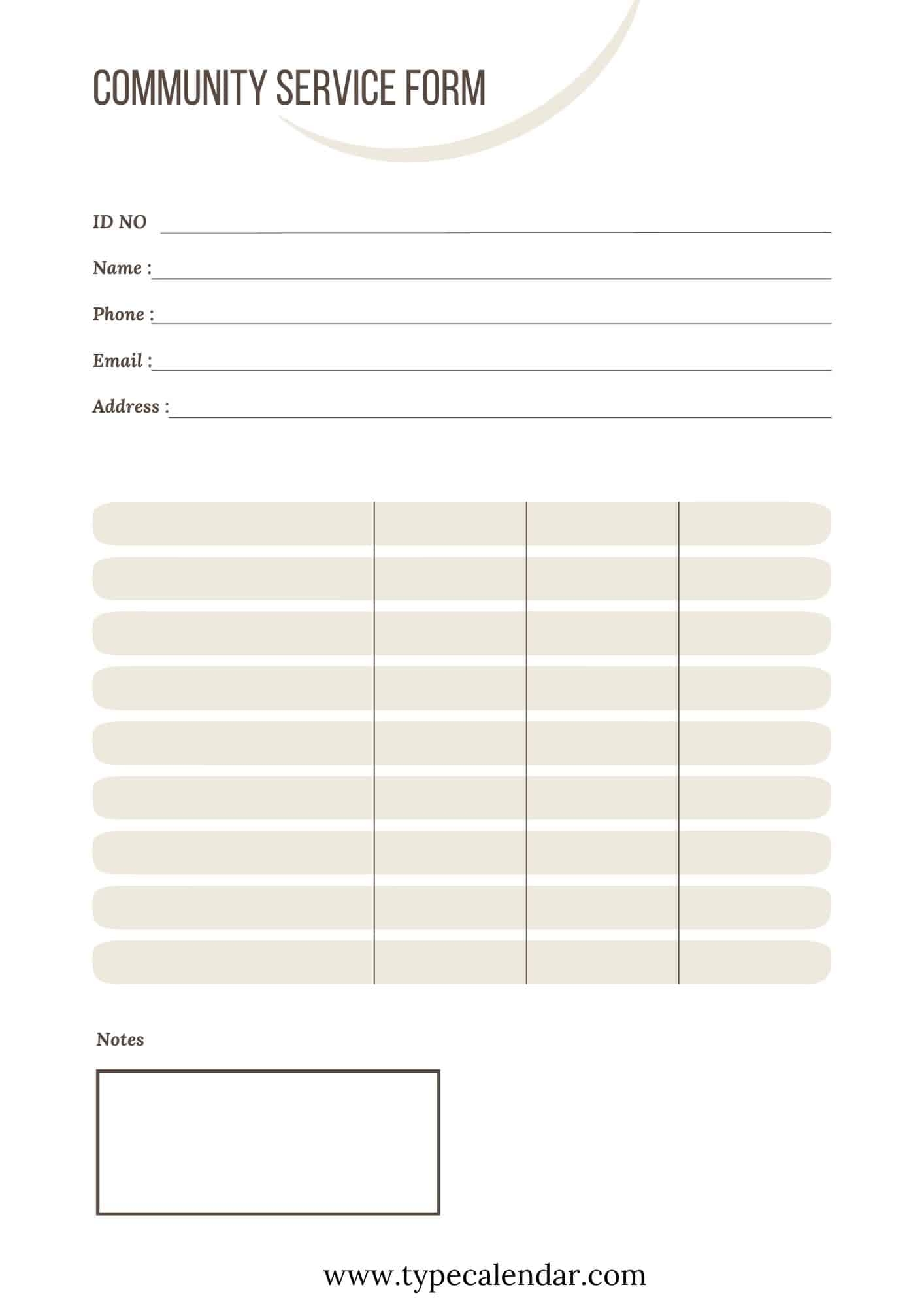 Printable Community Service Forms For Court Printable Forms Free Online