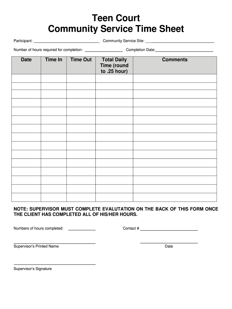Printable Community Service Forms For Court Printable Forms Free Online