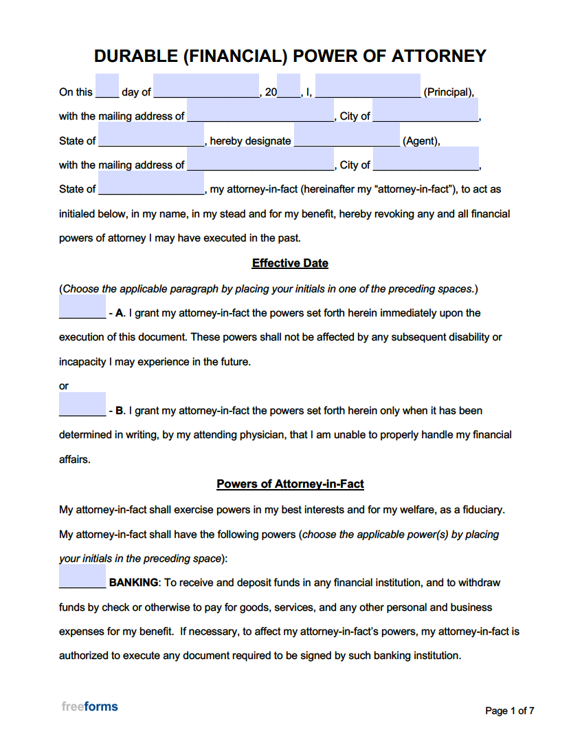 Printable Durable Power Of Attorney Form California Printable Forms 