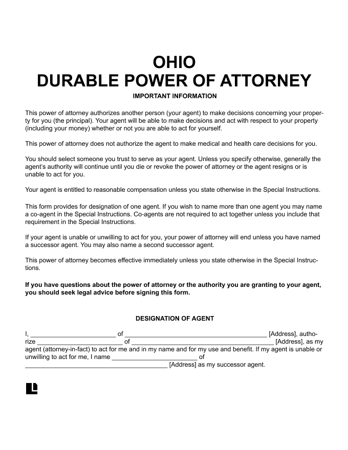 Printable Durable Power Of Attorney Form Ohio 2019 Power Of Attorney 