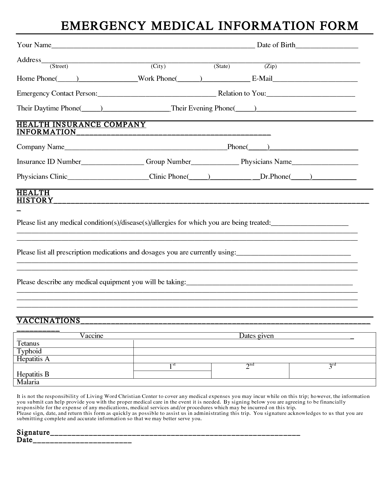 Printable Emergency Form Printable Forms Free Online