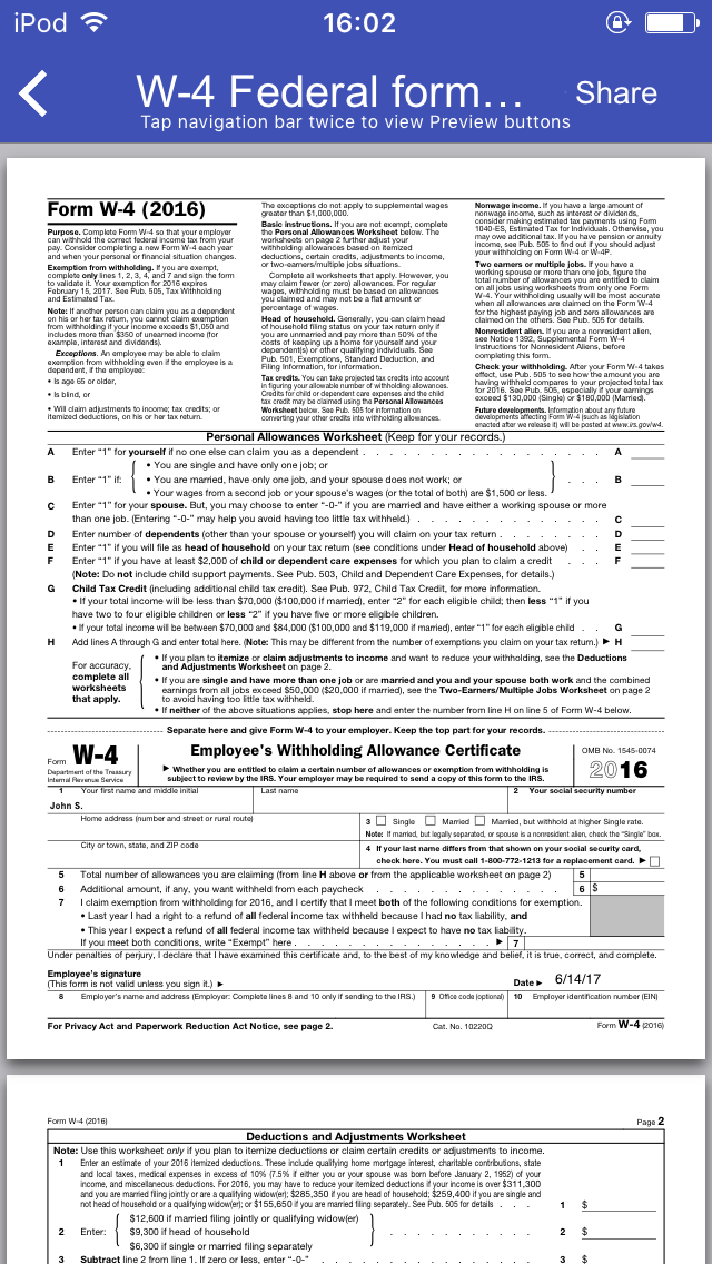Printable Federal W 4 Form Printable Forms Free Online