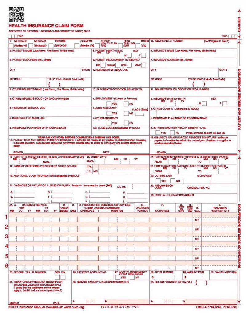 Printable Fillable Hcfa 1500 Claim Form Printable Forms Free Online