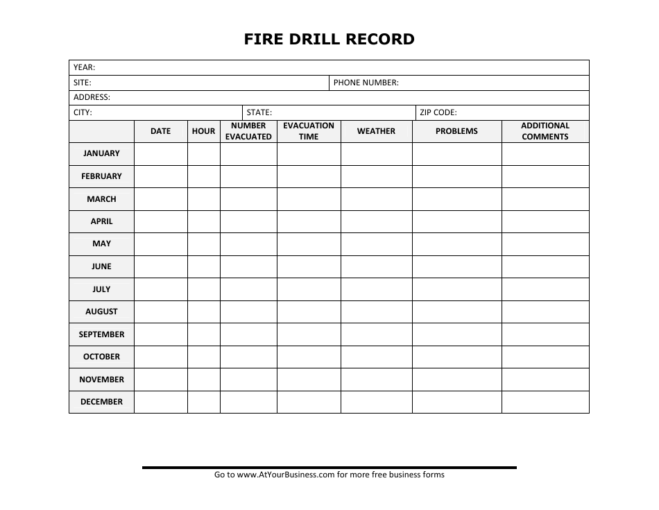 Printable Fire Drill Form Template Printable Templates