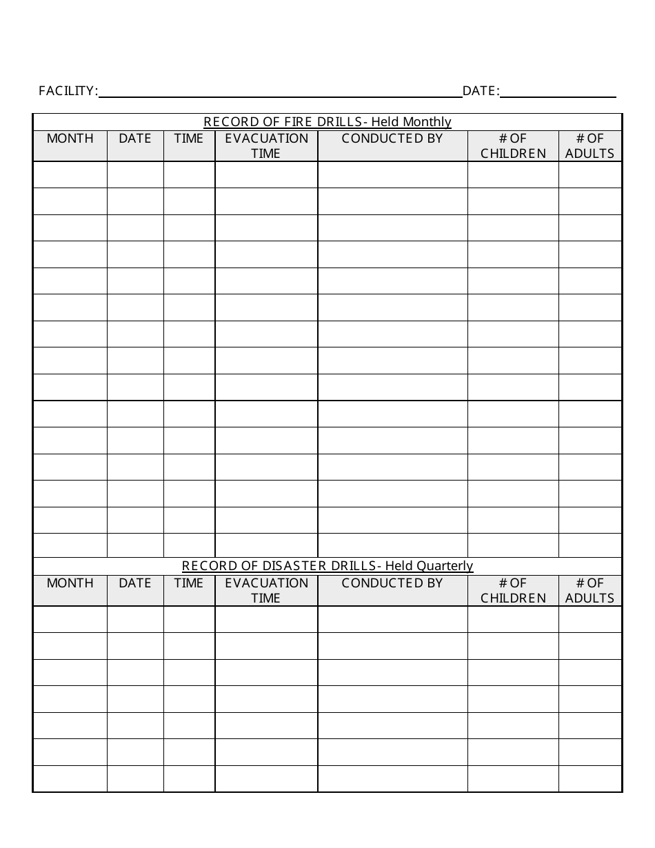Printable Fire Drill Form Template Printable Templates