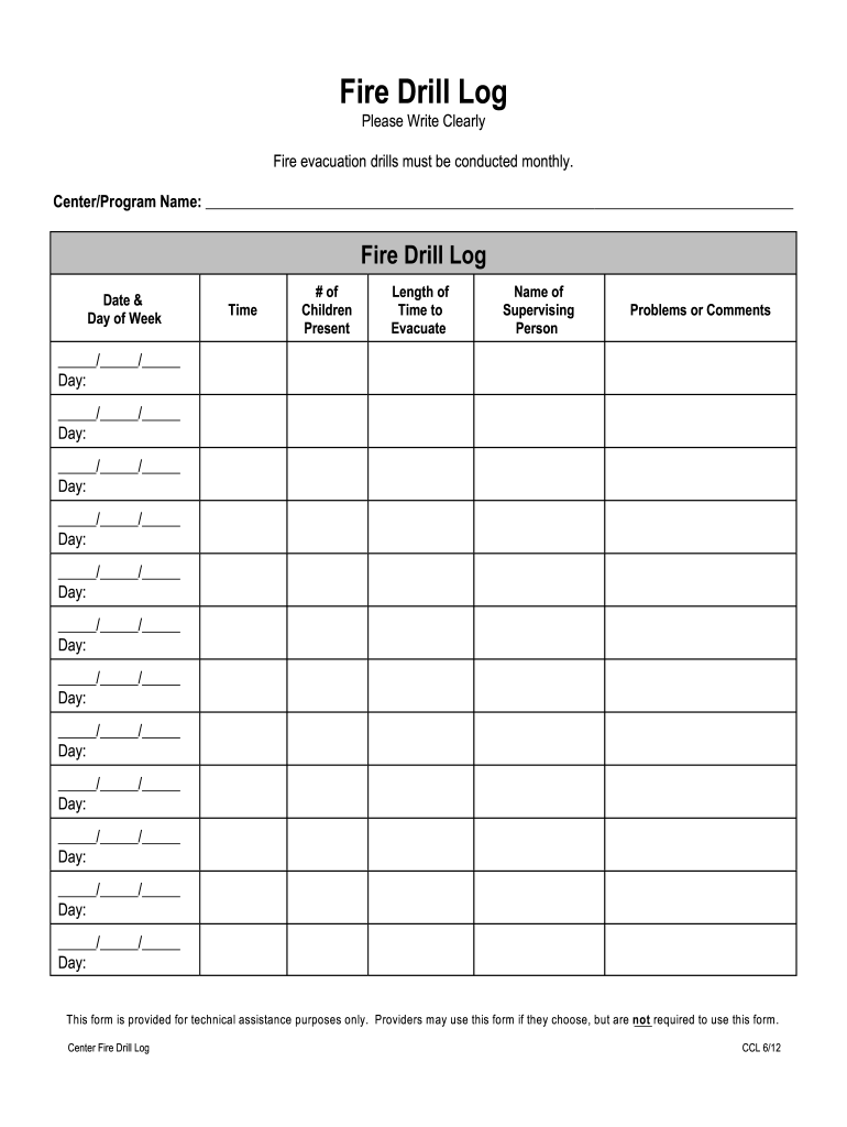 Printable Fire Drill Form Template Printable Templates
