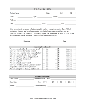 Printable Flu Shot Consent Form