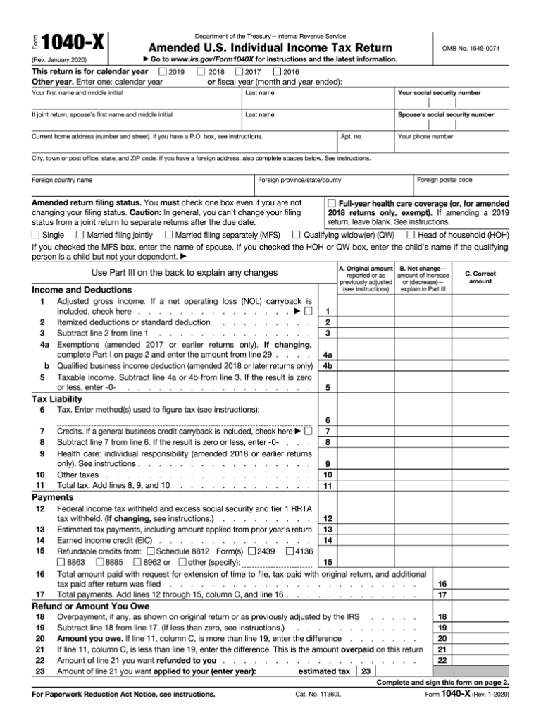 Printable Form 1040 x Fillable Form 2025