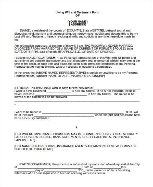 Printable Form Living Will Template Free Download And Print For You