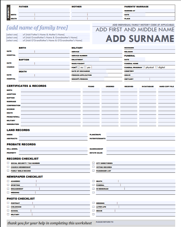 Printable Genealogy Forms Free Printable Forms Free Online