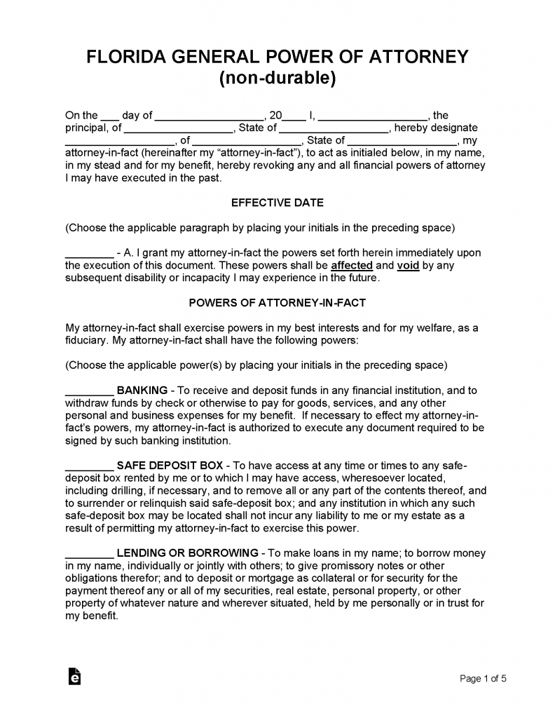 Printable General Power Of Attorney Form Florida Printable Forms Free