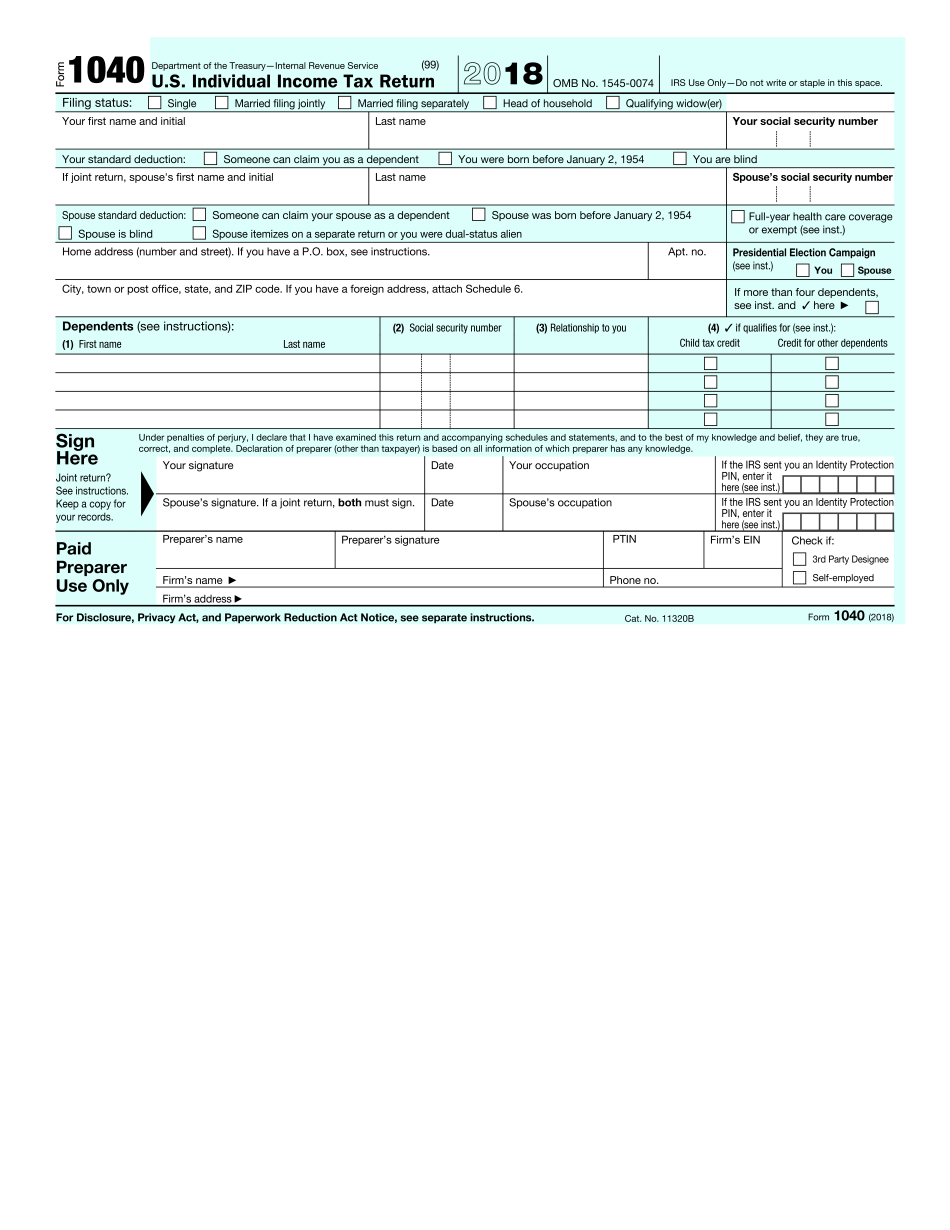 Printable Irs Form 1040 Printable Form 2024