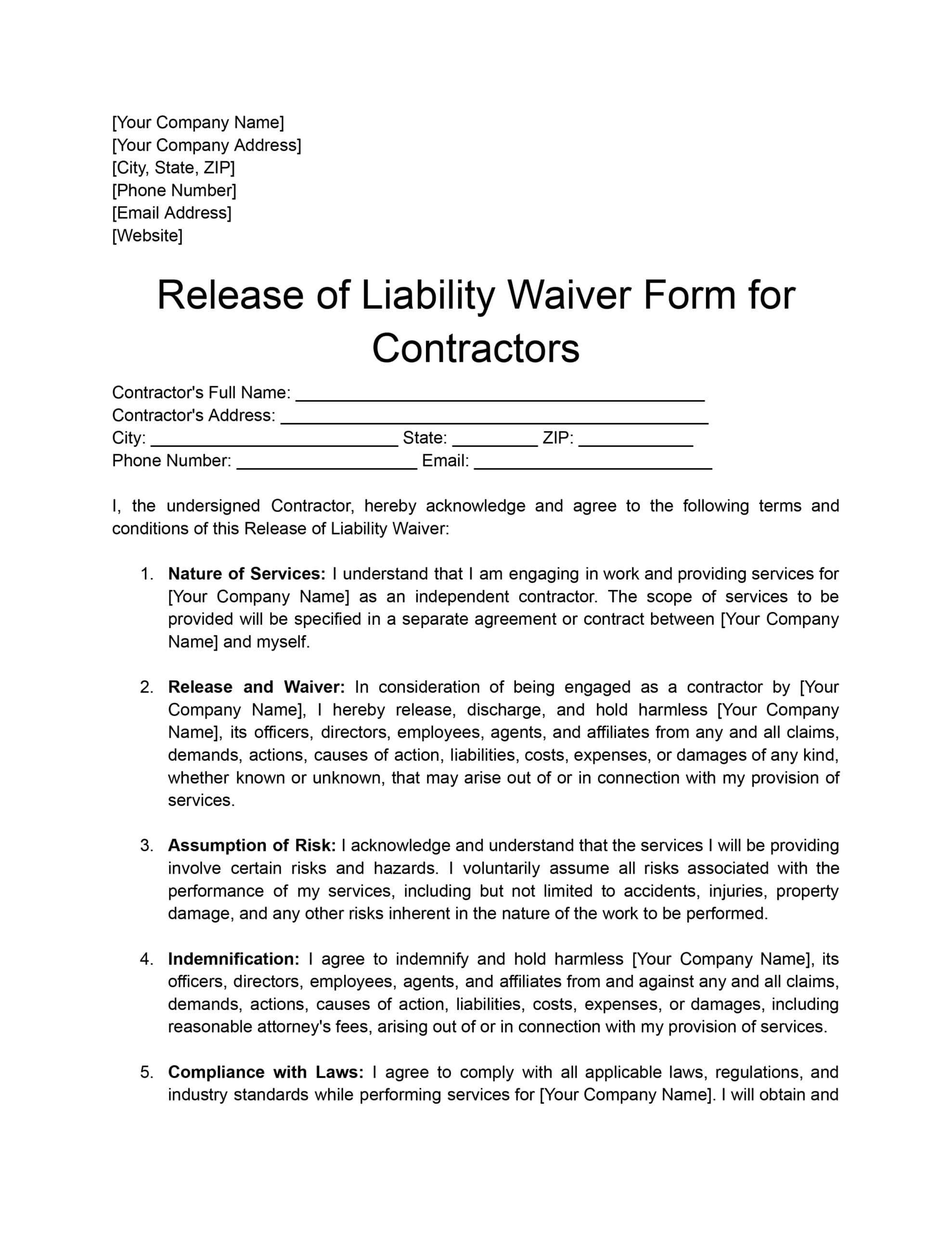 Printable Liability Waiver Form Printable Form 2023 Vrogue co