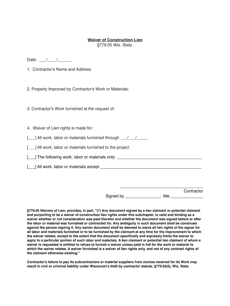 Printable Lien Waiver Form Mn Printable Forms Free Online