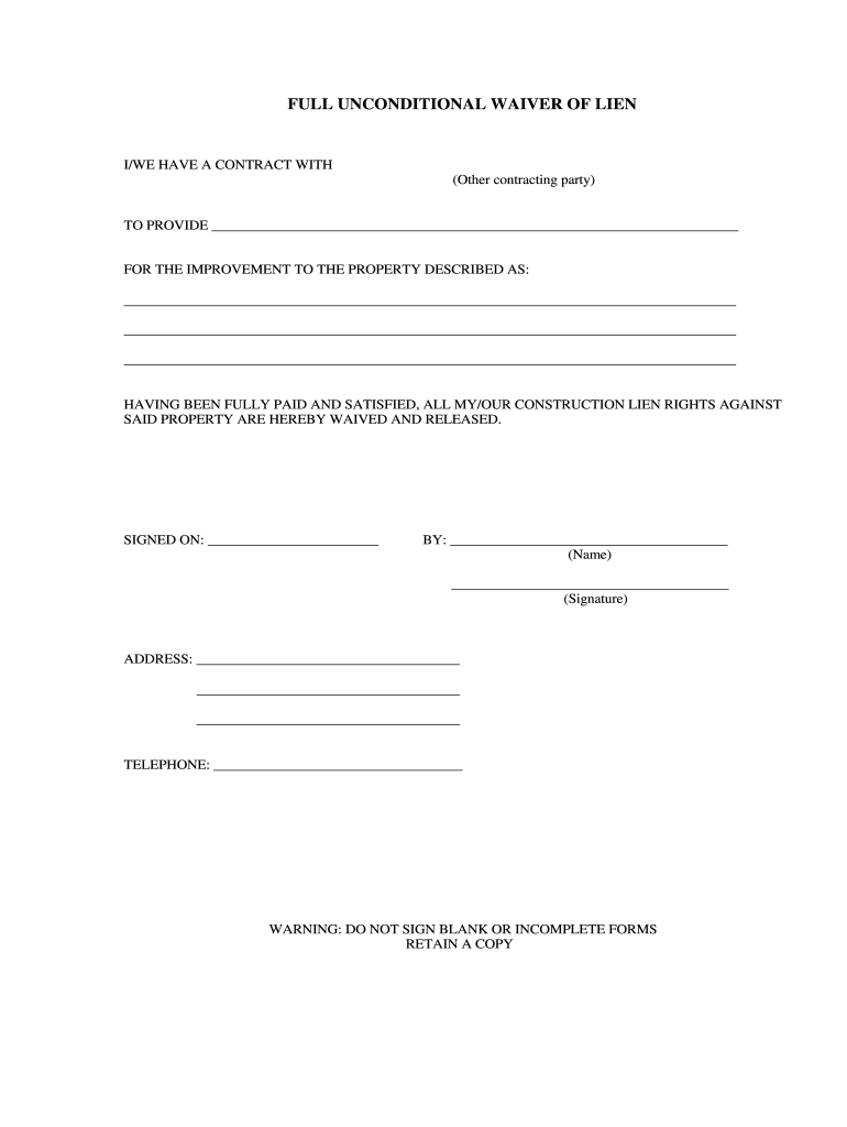 Printable Lien Waiver Form Mn Printable Forms Free Online