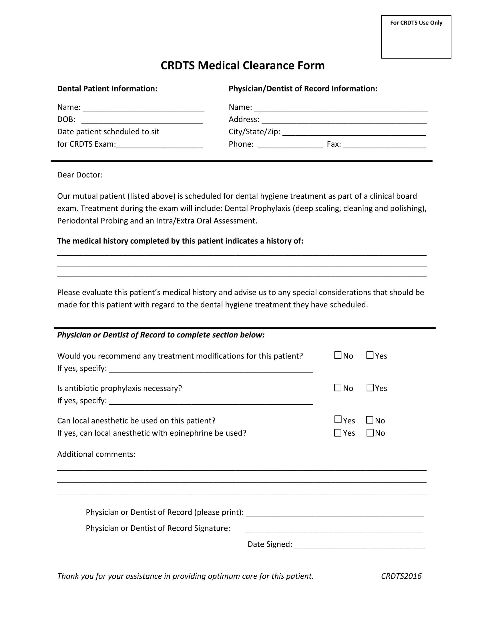 Printable Medical Clearance Form For Dental Printable Forms Free Online