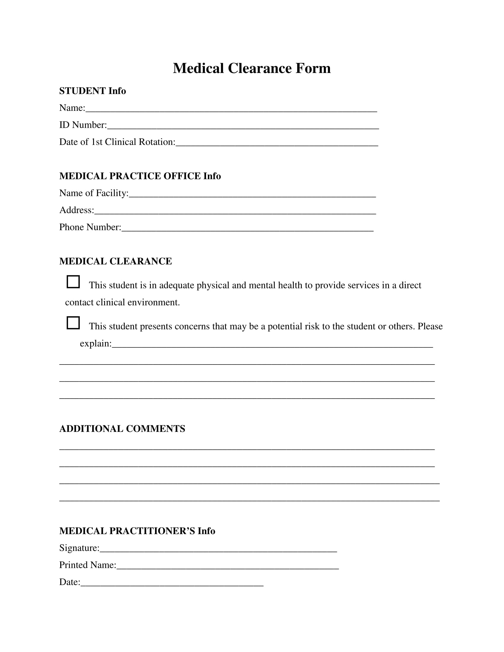 Printable Medical Clearance Form For Surgery Printable Forms Free Online