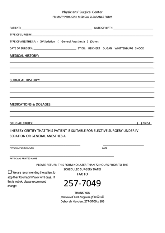 Printable Medical Clearance Form For Surgery Printable Word Searches