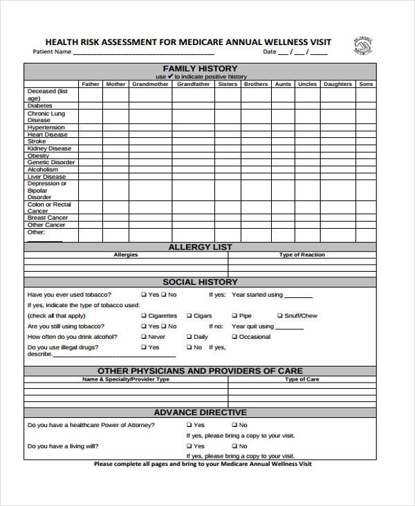 Printable Medicare Annual Wellness Visit Form