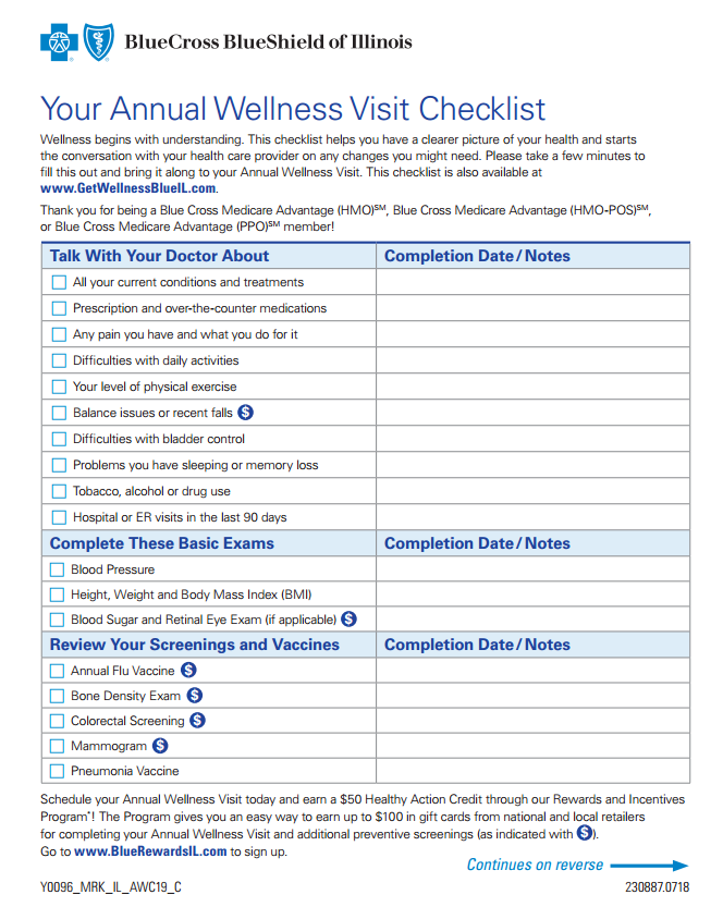 Printable Medicare Annual Wellness Visit Form