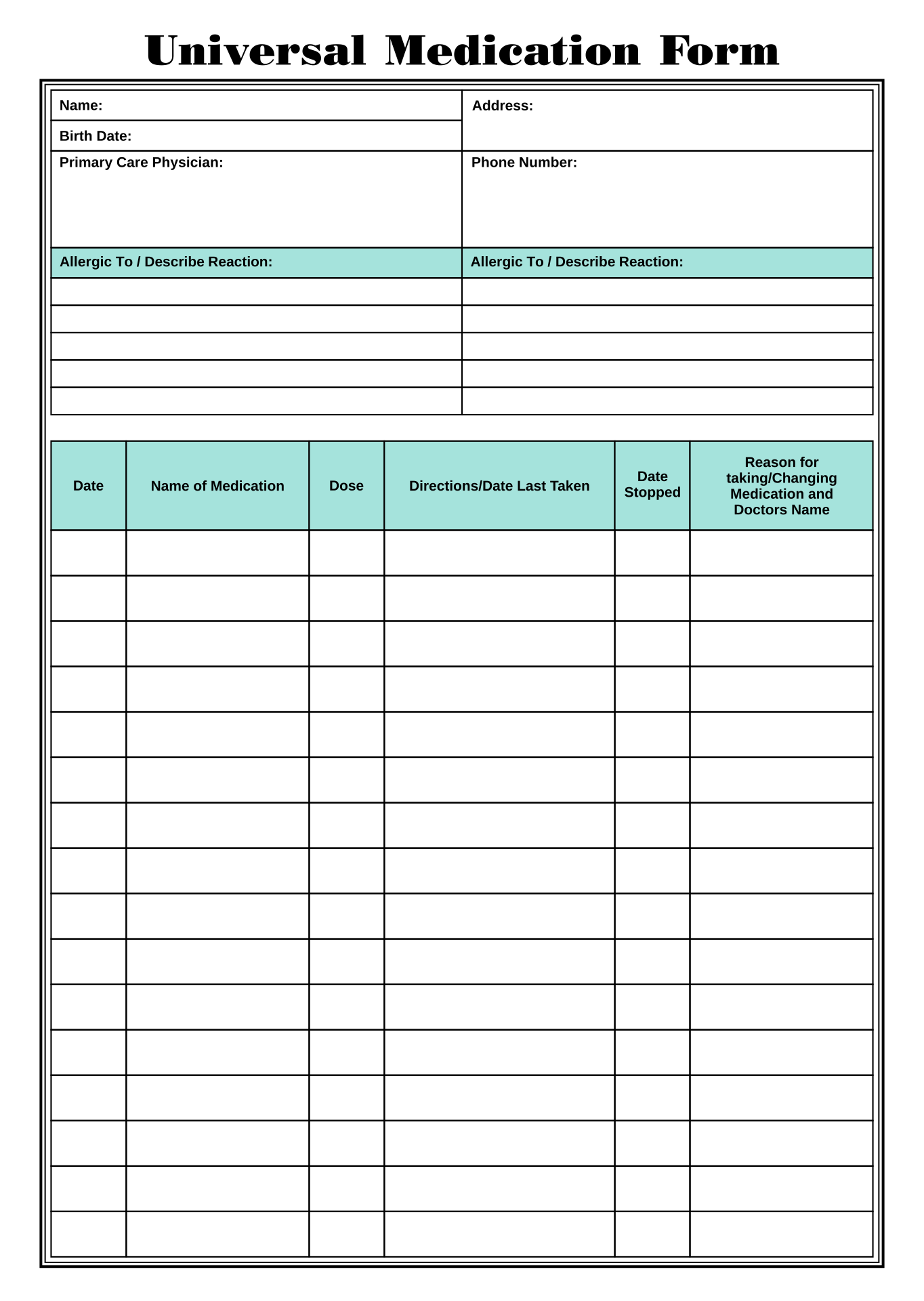 Printable Medication Forms Printable Forms Free Online
