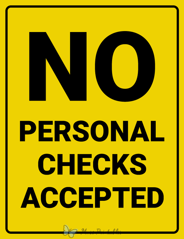 Printable No Personal Checks Accepted Sign