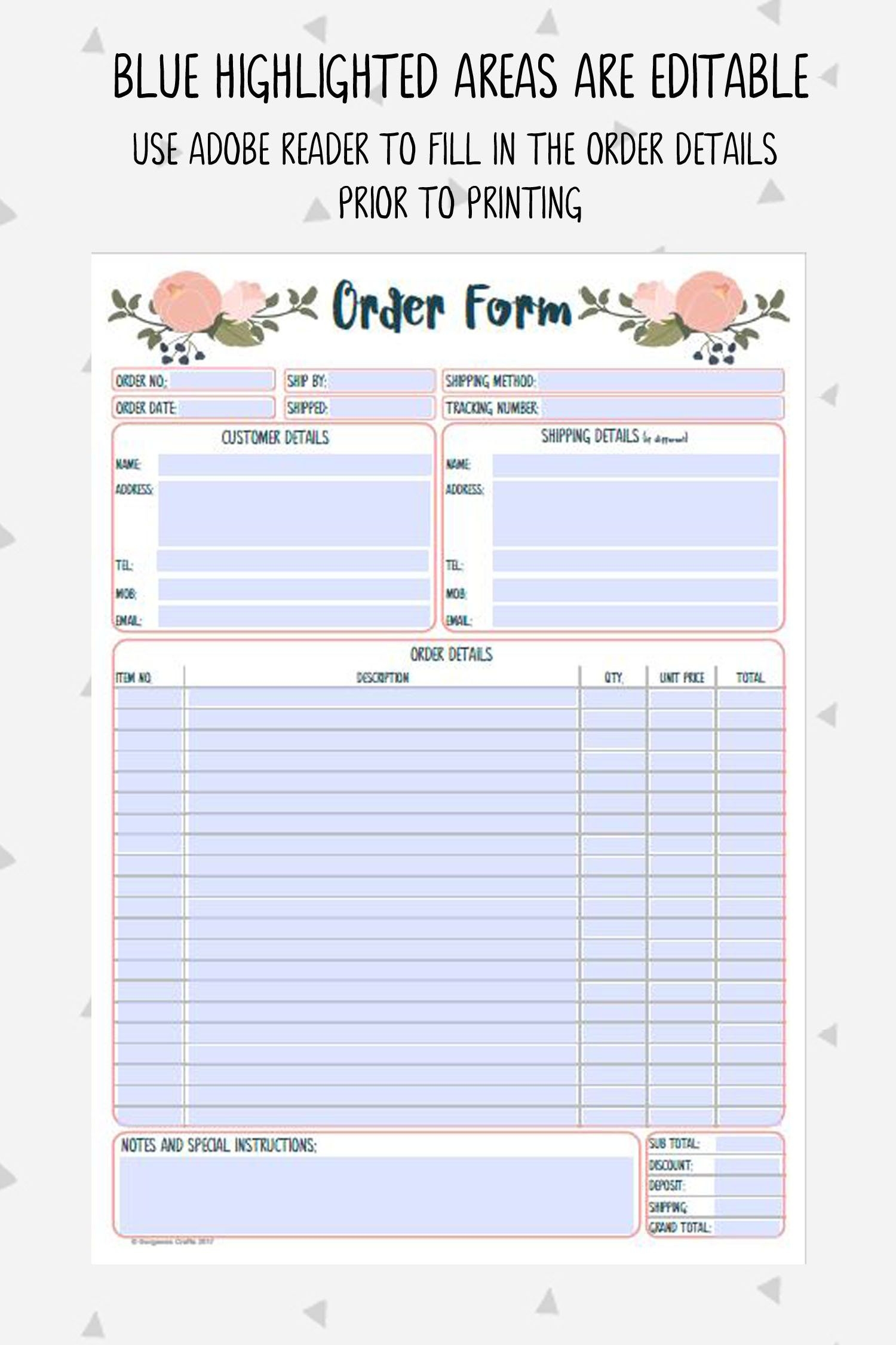 Printable Order Forms Craft Printable Forms Free Online