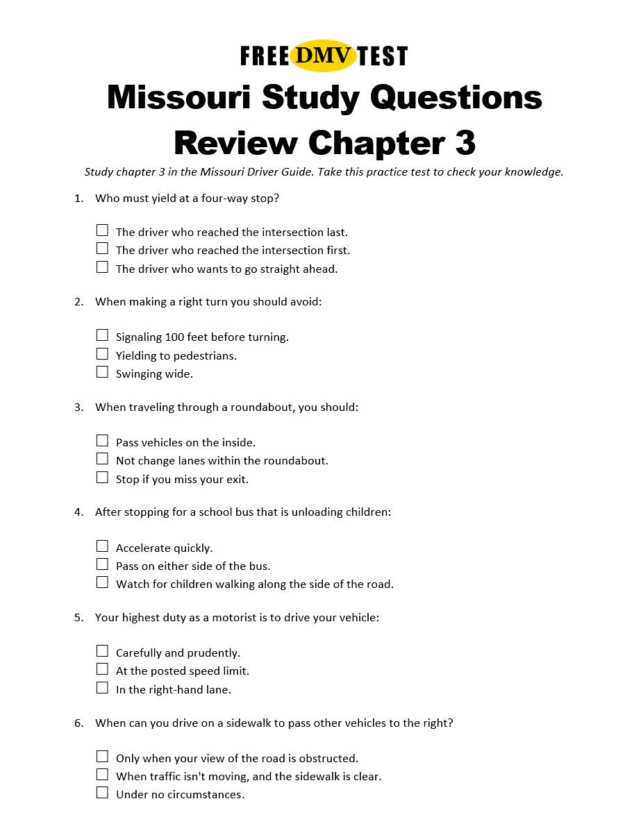 Printable Oregon Dmv Knowledge Test Practice Forms Free
