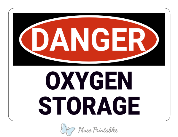 Printable Oxygen Storage Danger Sign