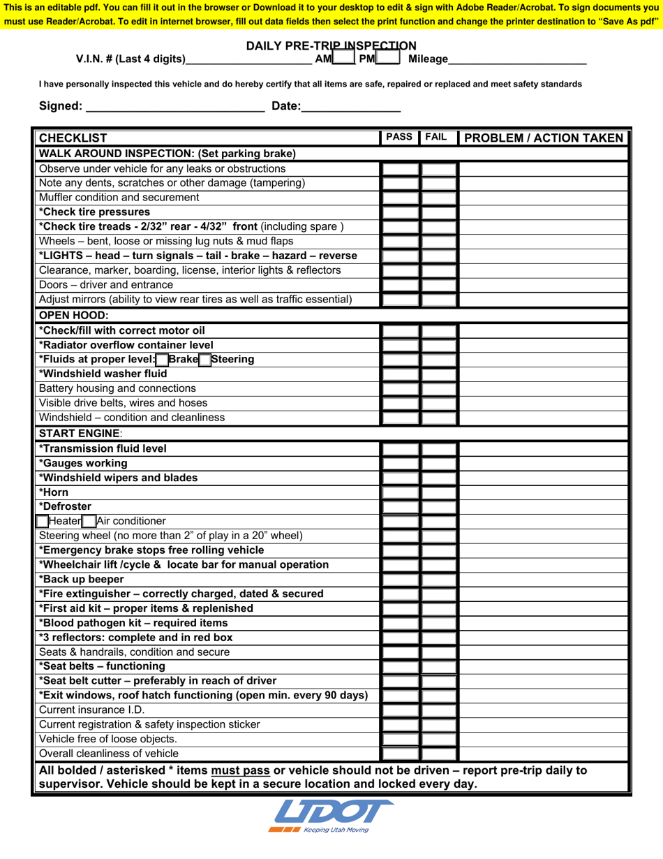 Printable Pre Trip Inspection Form Pdf Printable Forms Free Online