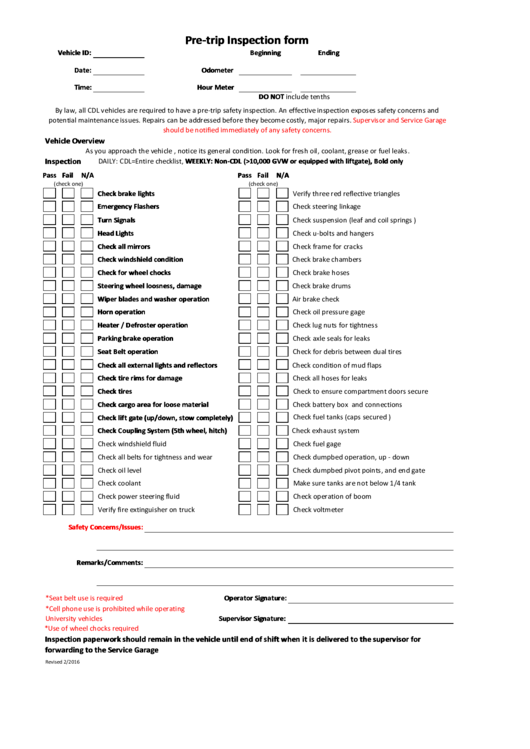 Printable Pre Trip Inspection Form Pdf Printable Word Searches