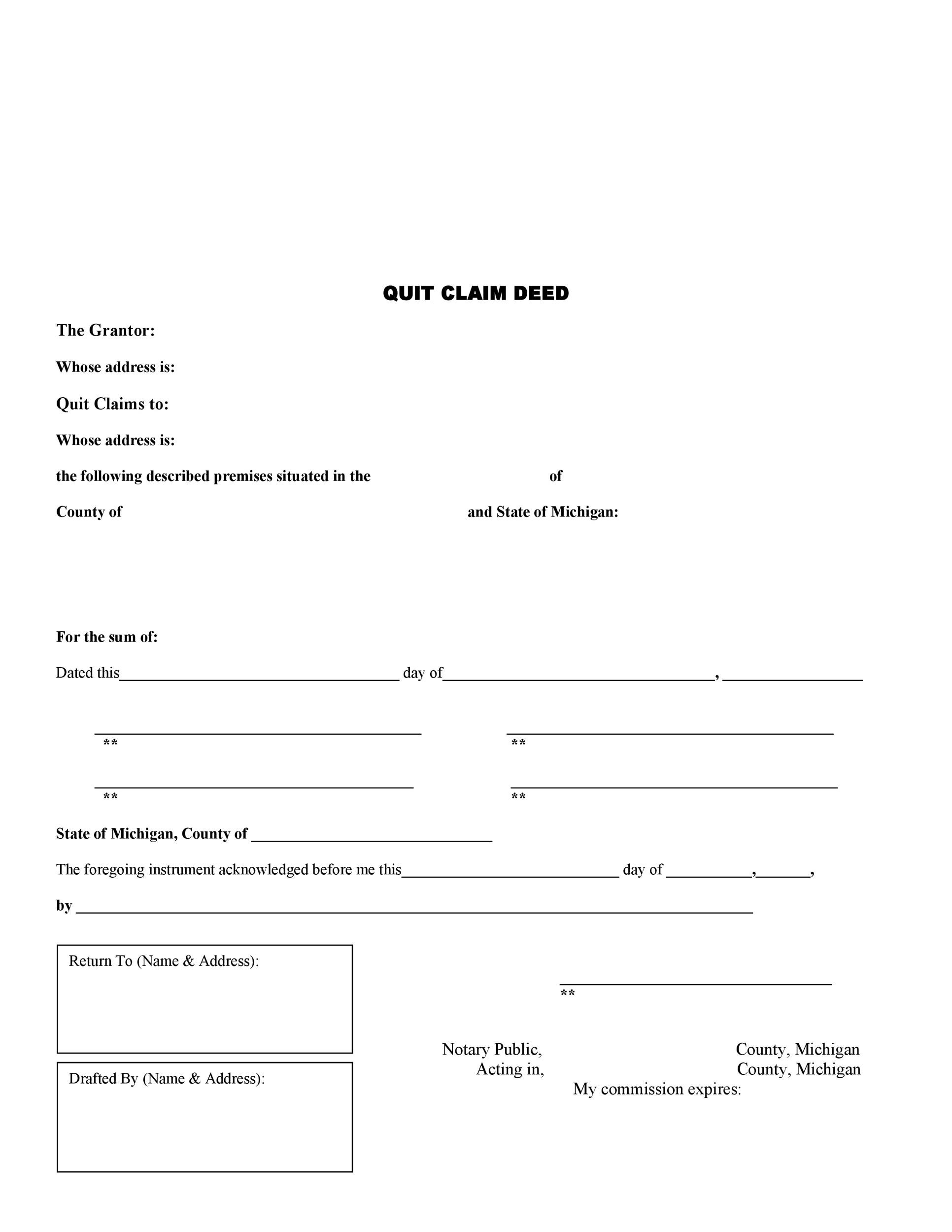 Printable Quit Claim Deed Form Printable Forms Free Online