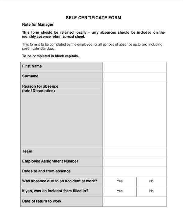 Printable Self Certification Form Printable Form 2024