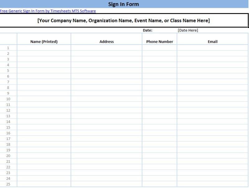 Printable Sign In Sheet Templates Sign In Sheet Sign In Sheet 