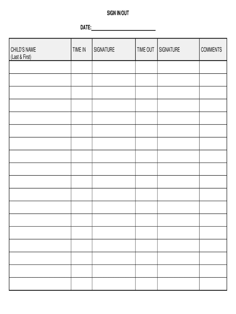 Printable Sign Out Sheet Template Printable JD